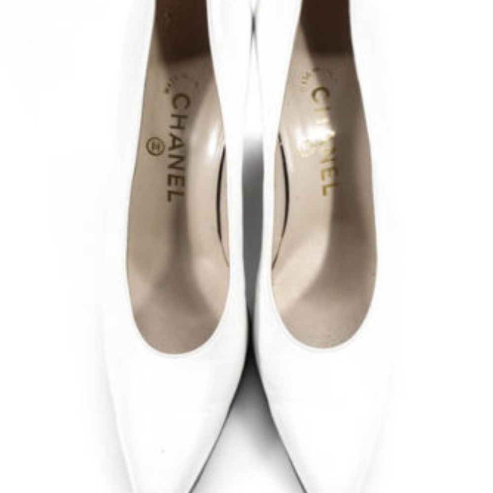 Chanel White Black Leather Pointed Toe